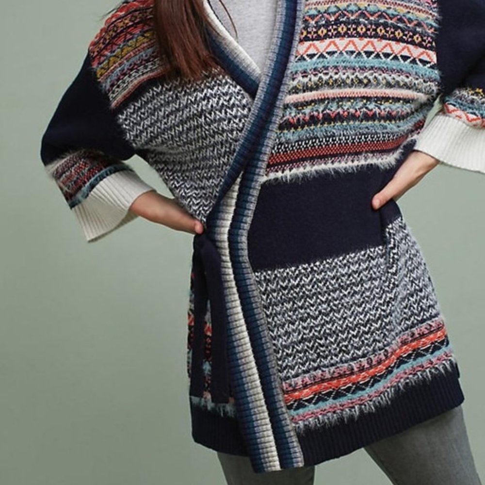 Anthropologie Navy Shimmer Cozy Wrap Cardigan